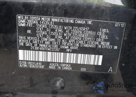2012 Toyota Rav4 Limited from USA, damaged, VIN 2T3DF4DV7CW232267